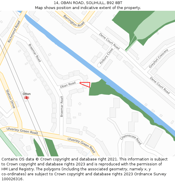 14, OBAN ROAD, SOLIHULL, B92 8BT: Location map and indicative extent of plot