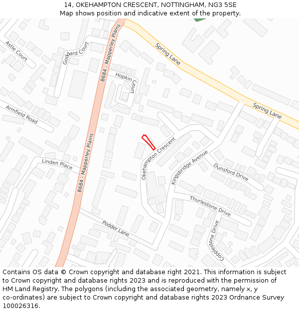 14, OKEHAMPTON CRESCENT, NOTTINGHAM, NG3 5SE: Location map and indicative extent of plot