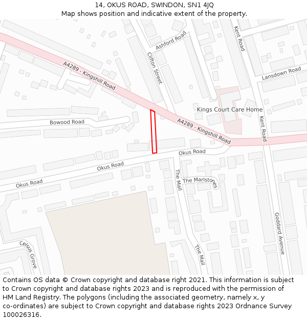 14, OKUS ROAD, SWINDON, SN1 4JQ: Location map and indicative extent of plot