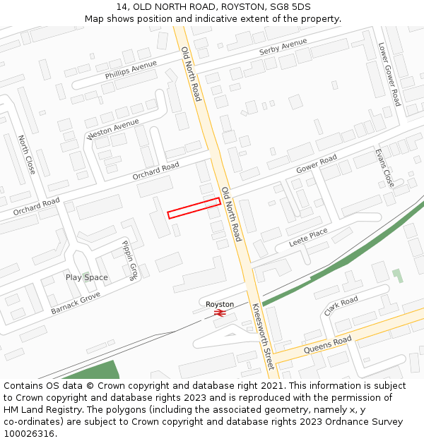 14, OLD NORTH ROAD, ROYSTON, SG8 5DS: Location map and indicative extent of plot