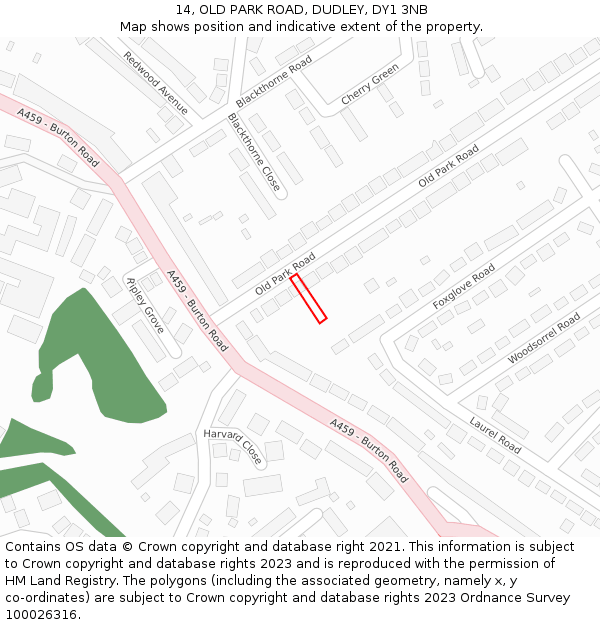 14, OLD PARK ROAD, DUDLEY, DY1 3NB: Location map and indicative extent of plot