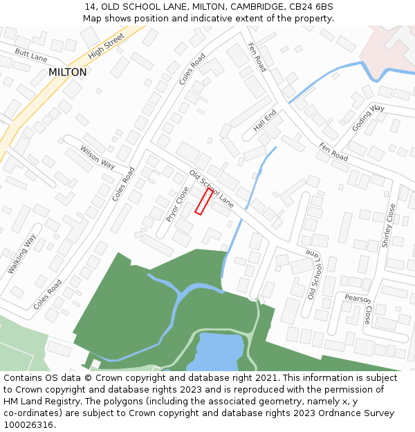 14, OLD SCHOOL LANE, MILTON, CAMBRIDGE, CB24 6BS: Location map and indicative extent of plot