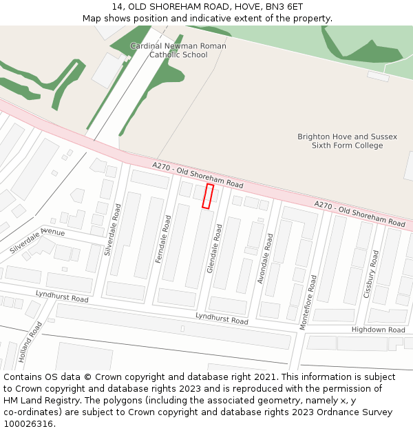 14, OLD SHOREHAM ROAD, HOVE, BN3 6ET: Location map and indicative extent of plot