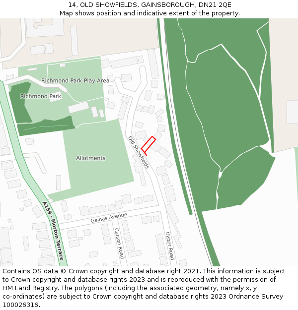 14, OLD SHOWFIELDS, GAINSBOROUGH, DN21 2QE: Location map and indicative extent of plot