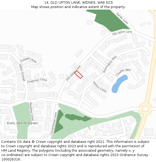 14, OLD UPTON LANE, WIDNES, WA8 9ZS: Location map and indicative extent of plot