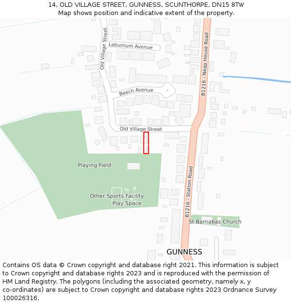 14, OLD VILLAGE STREET, GUNNESS, SCUNTHORPE, DN15 8TW: Location map and indicative extent of plot