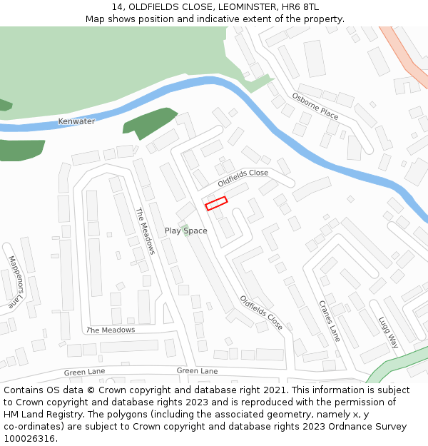 14, OLDFIELDS CLOSE, LEOMINSTER, HR6 8TL: Location map and indicative extent of plot