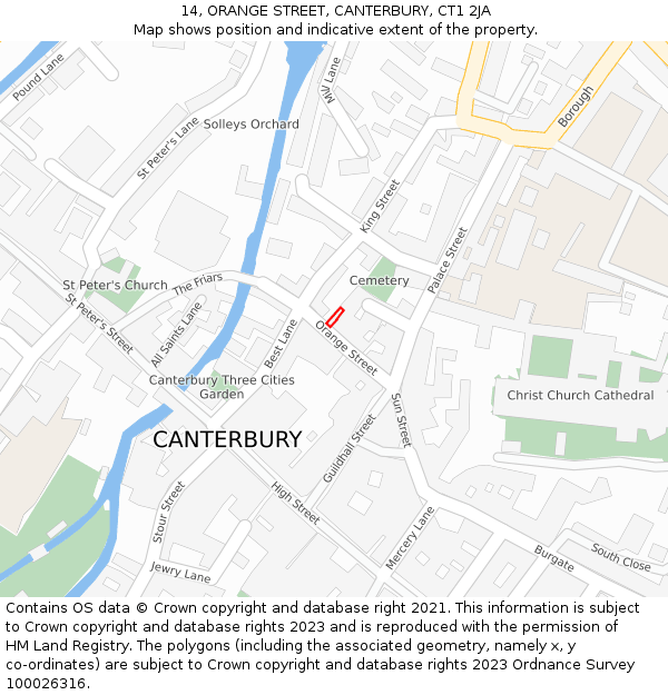 14, ORANGE STREET, CANTERBURY, CT1 2JA: Location map and indicative extent of plot