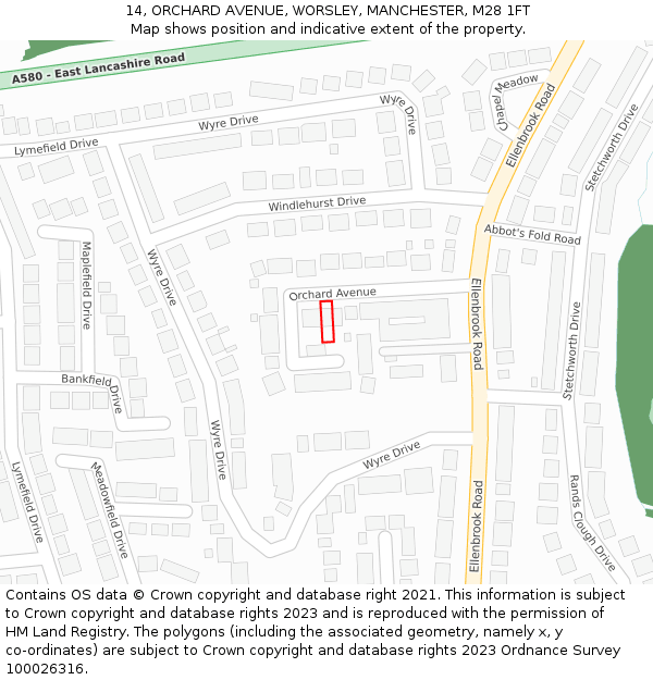 14, ORCHARD AVENUE, WORSLEY, MANCHESTER, M28 1FT: Location map and indicative extent of plot