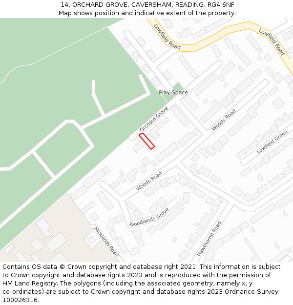 14, ORCHARD GROVE, CAVERSHAM, READING, RG4 6NF: Location map and indicative extent of plot