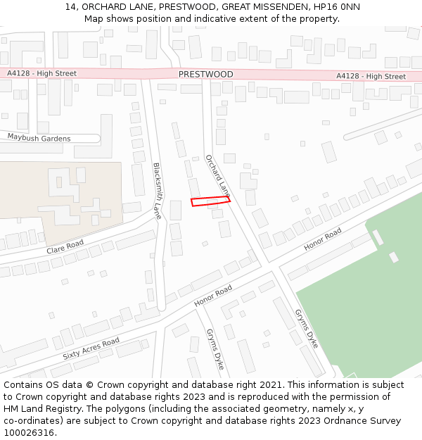 14, ORCHARD LANE, PRESTWOOD, GREAT MISSENDEN, HP16 0NN: Location map and indicative extent of plot