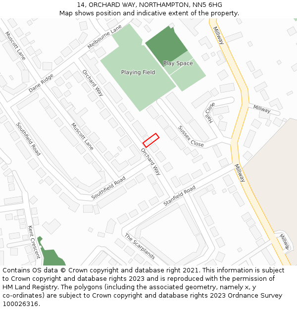 14, ORCHARD WAY, NORTHAMPTON, NN5 6HG: Location map and indicative extent of plot