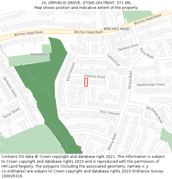 14, ORPHEUS GROVE, STOKE-ON-TRENT, ST1 6RL: Location map and indicative extent of plot