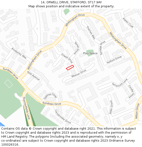 14, ORWELL DRIVE, STAFFORD, ST17 9AY: Location map and indicative extent of plot