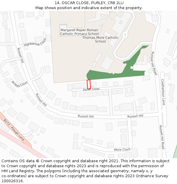 14, OSCAR CLOSE, PURLEY, CR8 2LU: Location map and indicative extent of plot