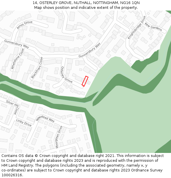 14, OSTERLEY GROVE, NUTHALL, NOTTINGHAM, NG16 1QN: Location map and indicative extent of plot