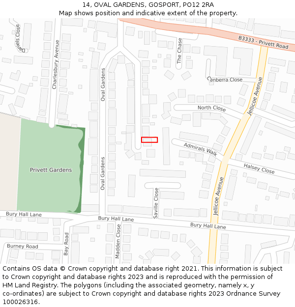 14, OVAL GARDENS, GOSPORT, PO12 2RA: Location map and indicative extent of plot