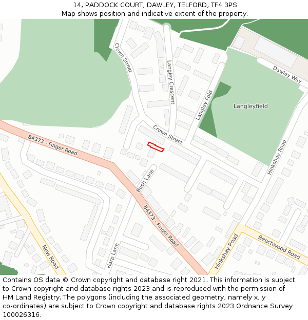 14, PADDOCK COURT, DAWLEY, TELFORD, TF4 3PS: Location map and indicative extent of plot