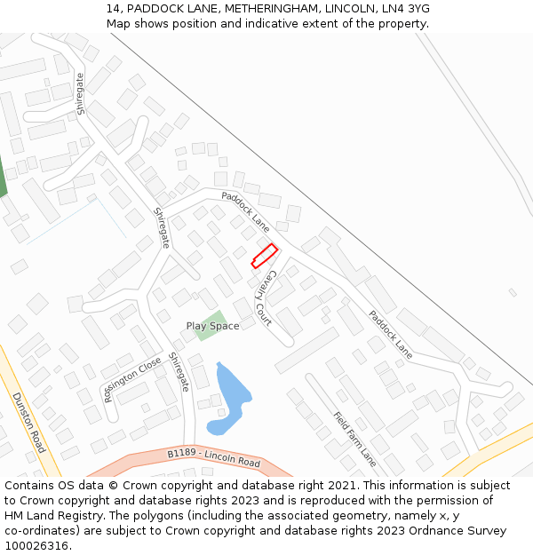 14, PADDOCK LANE, METHERINGHAM, LINCOLN, LN4 3YG: Location map and indicative extent of plot