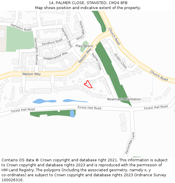 14, PALMER CLOSE, STANSTED, CM24 8FB: Location map and indicative extent of plot