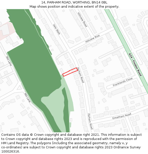 14, PARHAM ROAD, WORTHING, BN14 0BL: Location map and indicative extent of plot