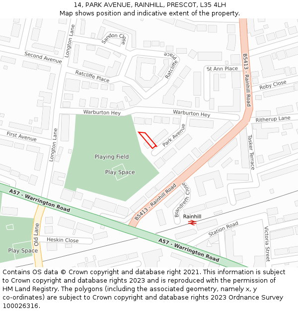 14, PARK AVENUE, RAINHILL, PRESCOT, L35 4LH: Location map and indicative extent of plot