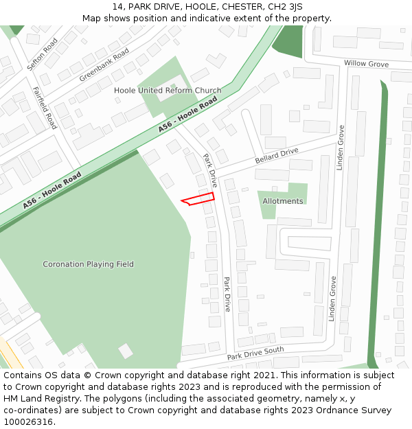 14, PARK DRIVE, HOOLE, CHESTER, CH2 3JS: Location map and indicative extent of plot