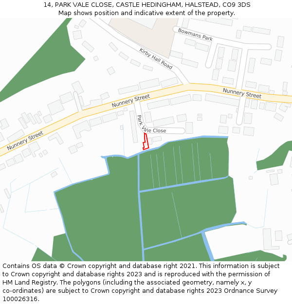 14, PARK VALE CLOSE, CASTLE HEDINGHAM, HALSTEAD, CO9 3DS: Location map and indicative extent of plot