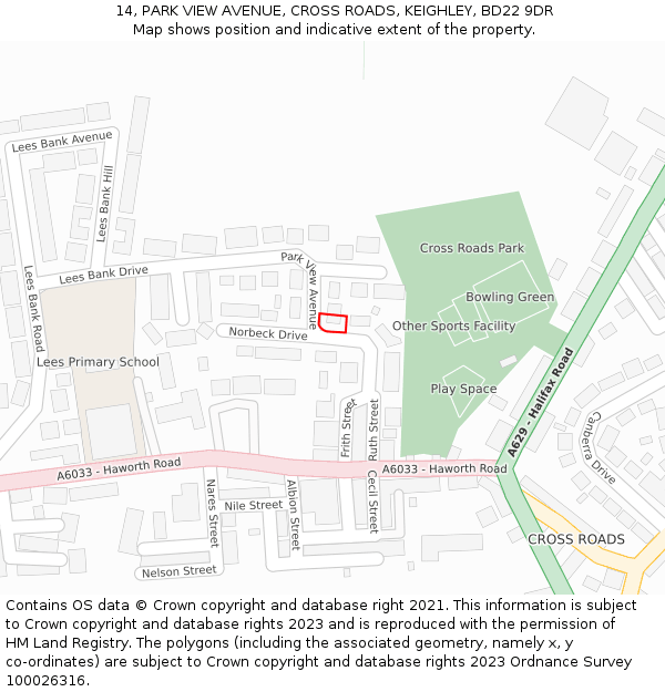 14, PARK VIEW AVENUE, CROSS ROADS, KEIGHLEY, BD22 9DR: Location map and indicative extent of plot