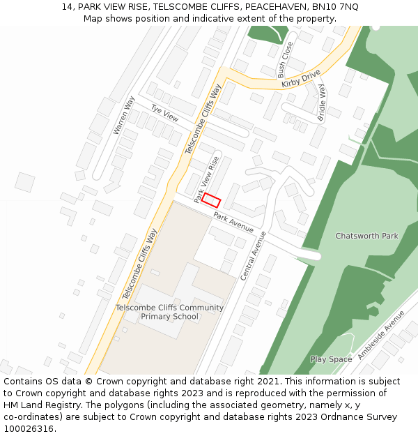 14, PARK VIEW RISE, TELSCOMBE CLIFFS, PEACEHAVEN, BN10 7NQ: Location map and indicative extent of plot