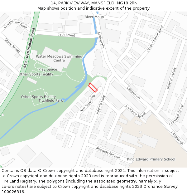 14, PARK VIEW WAY, MANSFIELD, NG18 2RN: Location map and indicative extent of plot