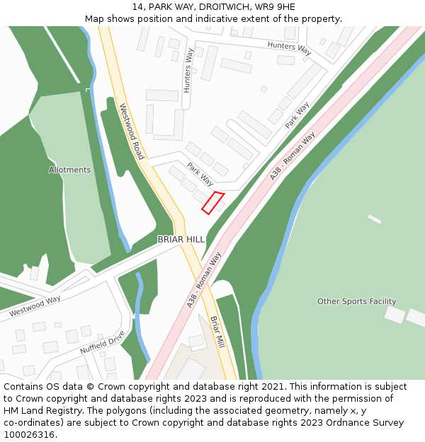14, PARK WAY, DROITWICH, WR9 9HE: Location map and indicative extent of plot