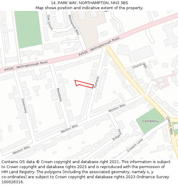 14, PARK WAY, NORTHAMPTON, NN3 3BS: Location map and indicative extent of plot