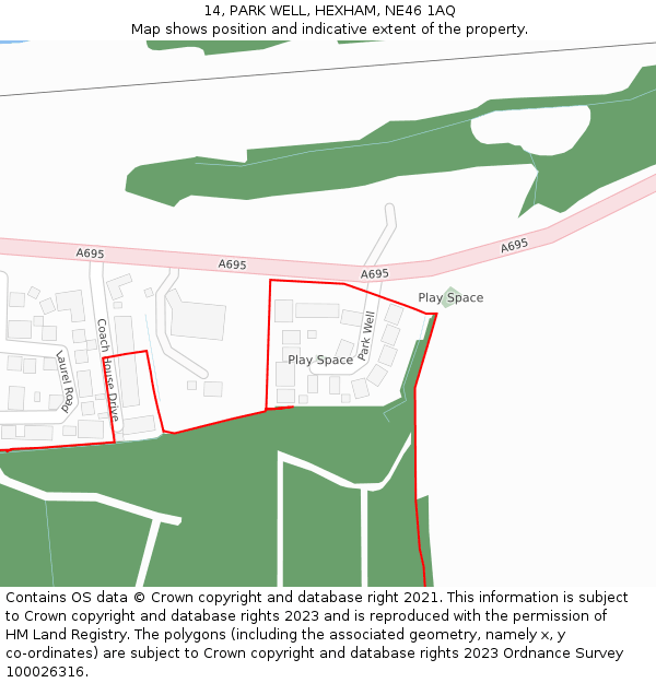 14, PARK WELL, HEXHAM, NE46 1AQ: Location map and indicative extent of plot