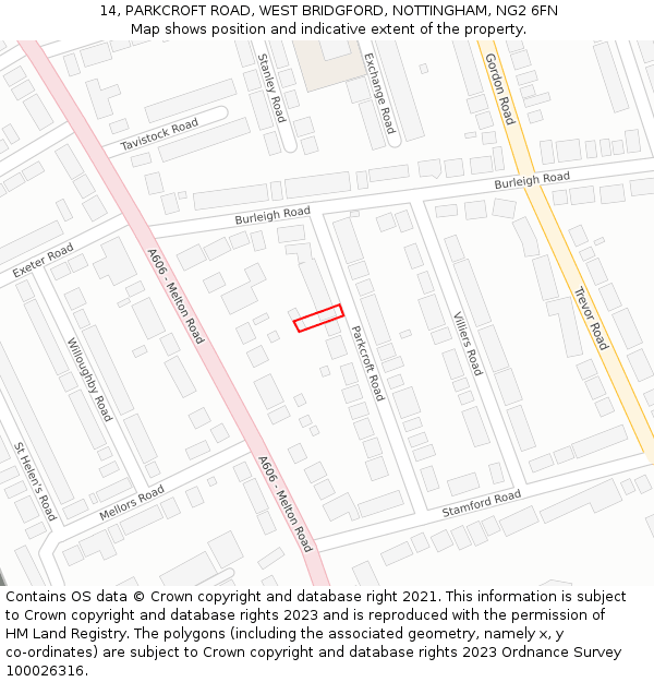 14, PARKCROFT ROAD, WEST BRIDGFORD, NOTTINGHAM, NG2 6FN: Location map and indicative extent of plot