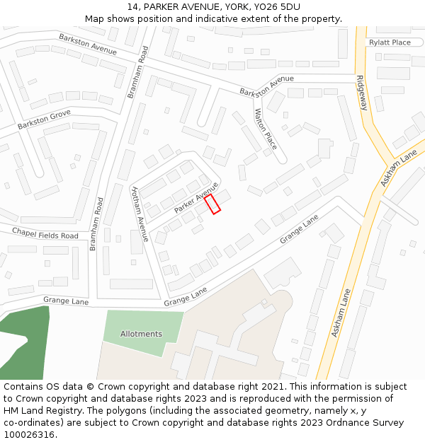 14, PARKER AVENUE, YORK, YO26 5DU: Location map and indicative extent of plot