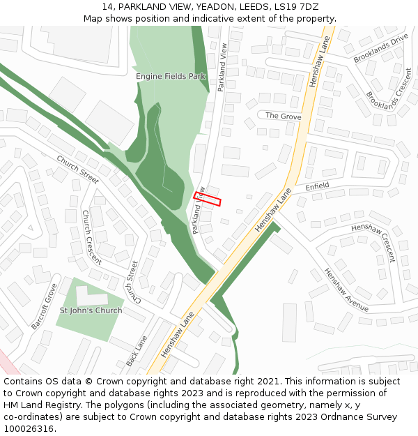 14, PARKLAND VIEW, YEADON, LEEDS, LS19 7DZ: Location map and indicative extent of plot