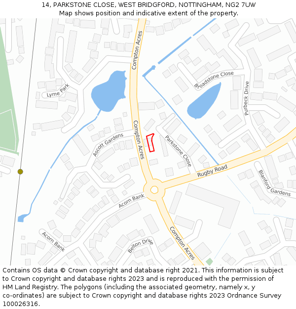 14, PARKSTONE CLOSE, WEST BRIDGFORD, NOTTINGHAM, NG2 7UW: Location map and indicative extent of plot