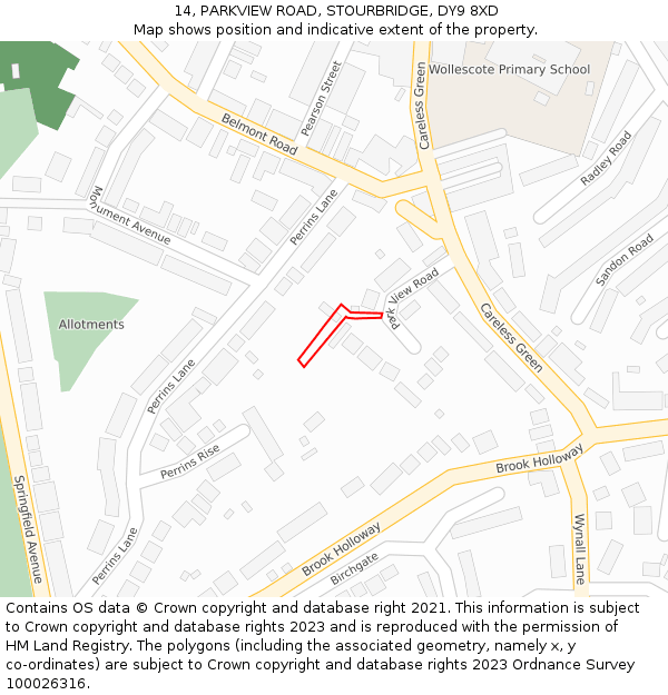 14, PARKVIEW ROAD, STOURBRIDGE, DY9 8XD: Location map and indicative extent of plot