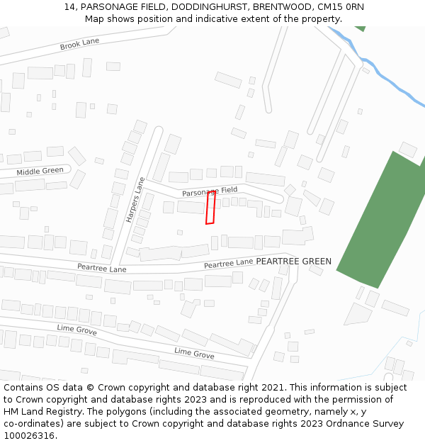 14, PARSONAGE FIELD, DODDINGHURST, BRENTWOOD, CM15 0RN: Location map and indicative extent of plot