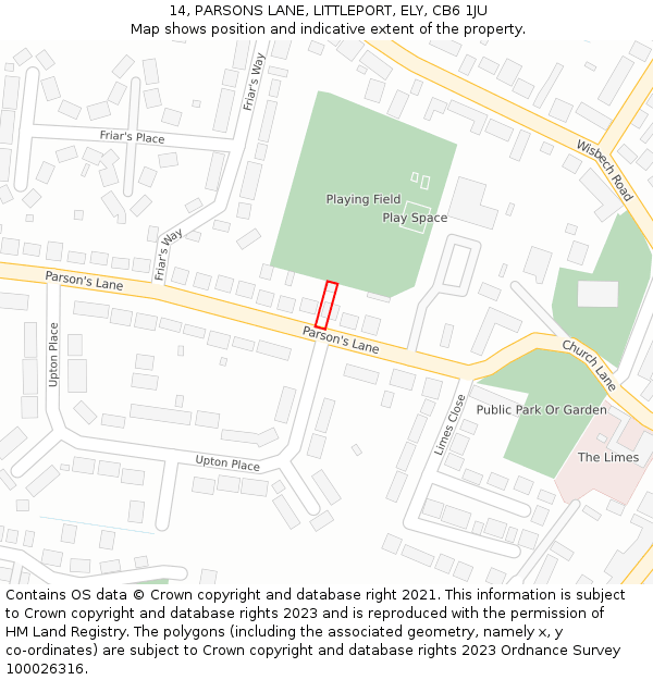 14, PARSONS LANE, LITTLEPORT, ELY, CB6 1JU: Location map and indicative extent of plot