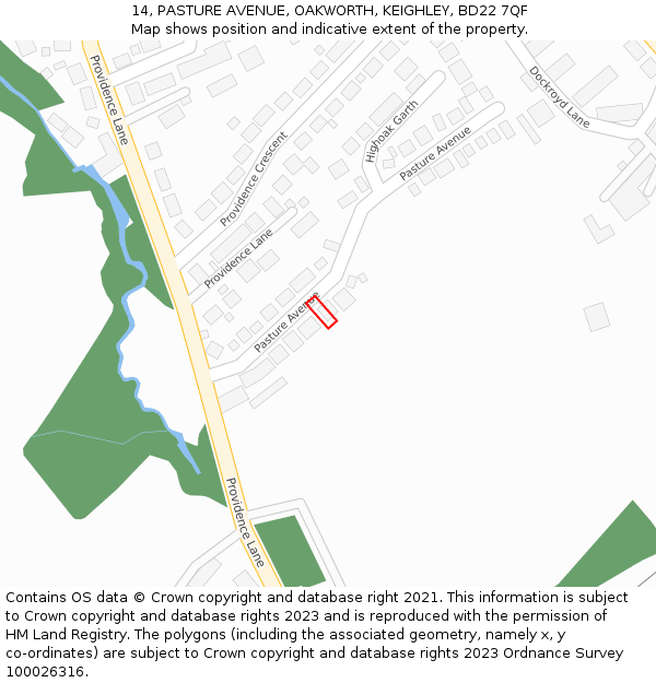 14, PASTURE AVENUE, OAKWORTH, KEIGHLEY, BD22 7QF: Location map and indicative extent of plot