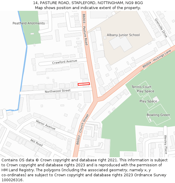 14, PASTURE ROAD, STAPLEFORD, NOTTINGHAM, NG9 8GG: Location map and indicative extent of plot