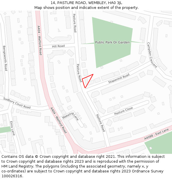 14, PASTURE ROAD, WEMBLEY, HA0 3JL: Location map and indicative extent of plot