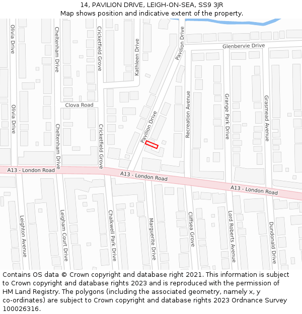 14, PAVILION DRIVE, LEIGH-ON-SEA, SS9 3JR: Location map and indicative extent of plot