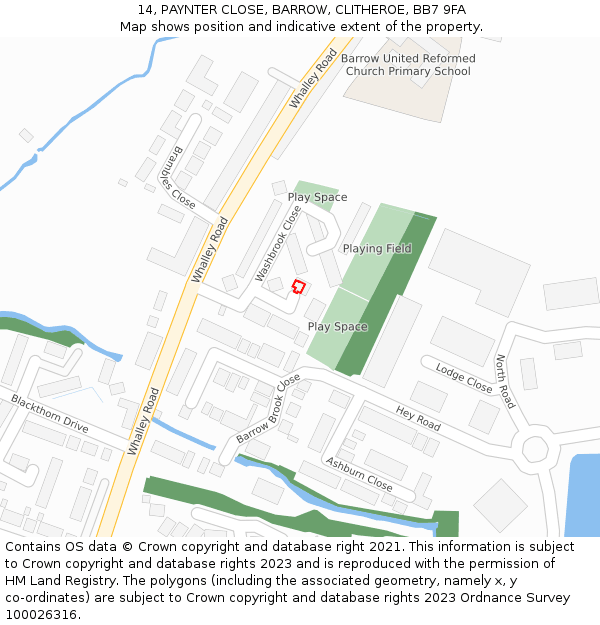 14, PAYNTER CLOSE, BARROW, CLITHEROE, BB7 9FA: Location map and indicative extent of plot