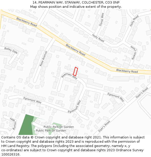 14, PEARMAIN WAY, STANWAY, COLCHESTER, CO3 0NP: Location map and indicative extent of plot