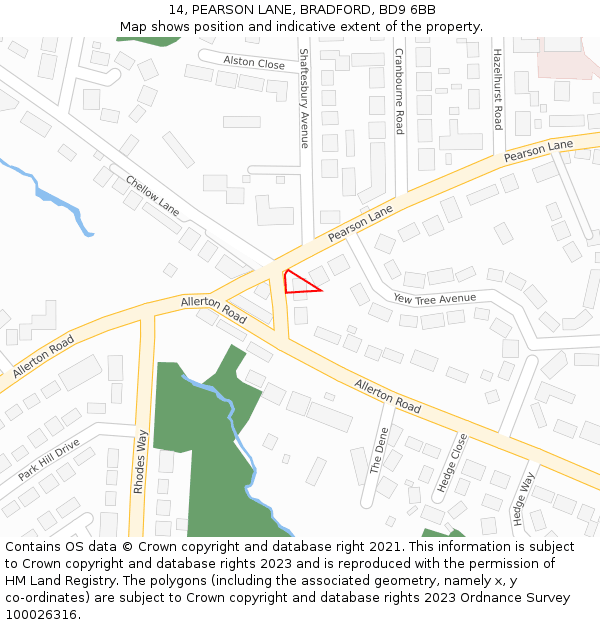 14, PEARSON LANE, BRADFORD, BD9 6BB: Location map and indicative extent of plot