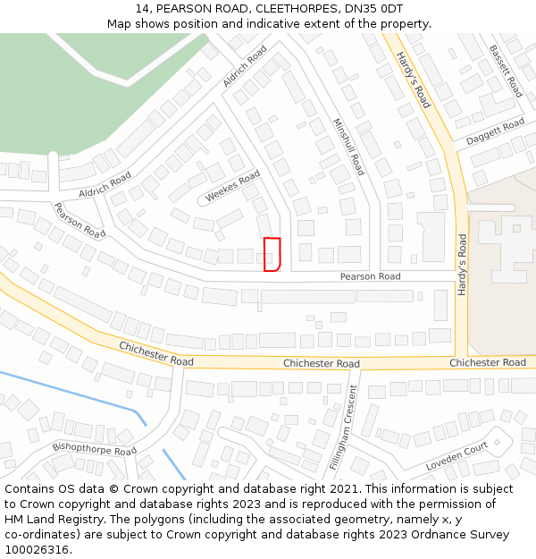 14, PEARSON ROAD, CLEETHORPES, DN35 0DT: Location map and indicative extent of plot