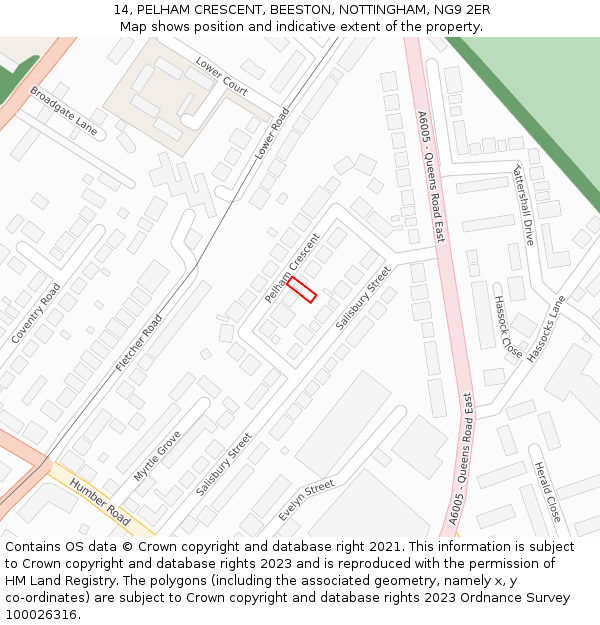 14, PELHAM CRESCENT, BEESTON, NOTTINGHAM, NG9 2ER: Location map and indicative extent of plot